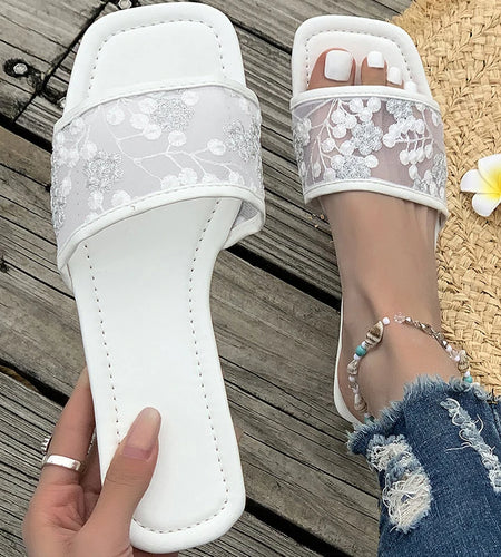 Women's Sandals Luxury Square Head Summer Shoes Woman Flat Sandals Summer 2025 New Slippers Sandalias De Mujer Footwear Women