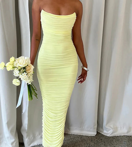 Sexy Mesh Strapless Women Dress Women Trendy Temperament Tight High Waisted Backless Long Dress Party Club Evening Dress