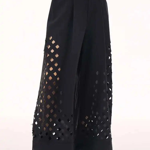 Load image into Gallery viewer, High Elastic Waist Gray Hollow Out Long Wide Leg Casual Pants New Trousers Women Fashion Tide Spring Autumn 2025  1DH9432
