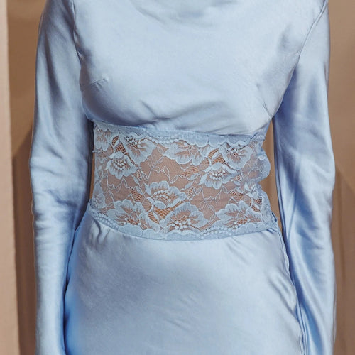 Load image into Gallery viewer, Elegant Long Sleeved Satin Lace Patchwork Dress Women Slim Fit Lace Style Party Club Evening Dress Female 2024 New
