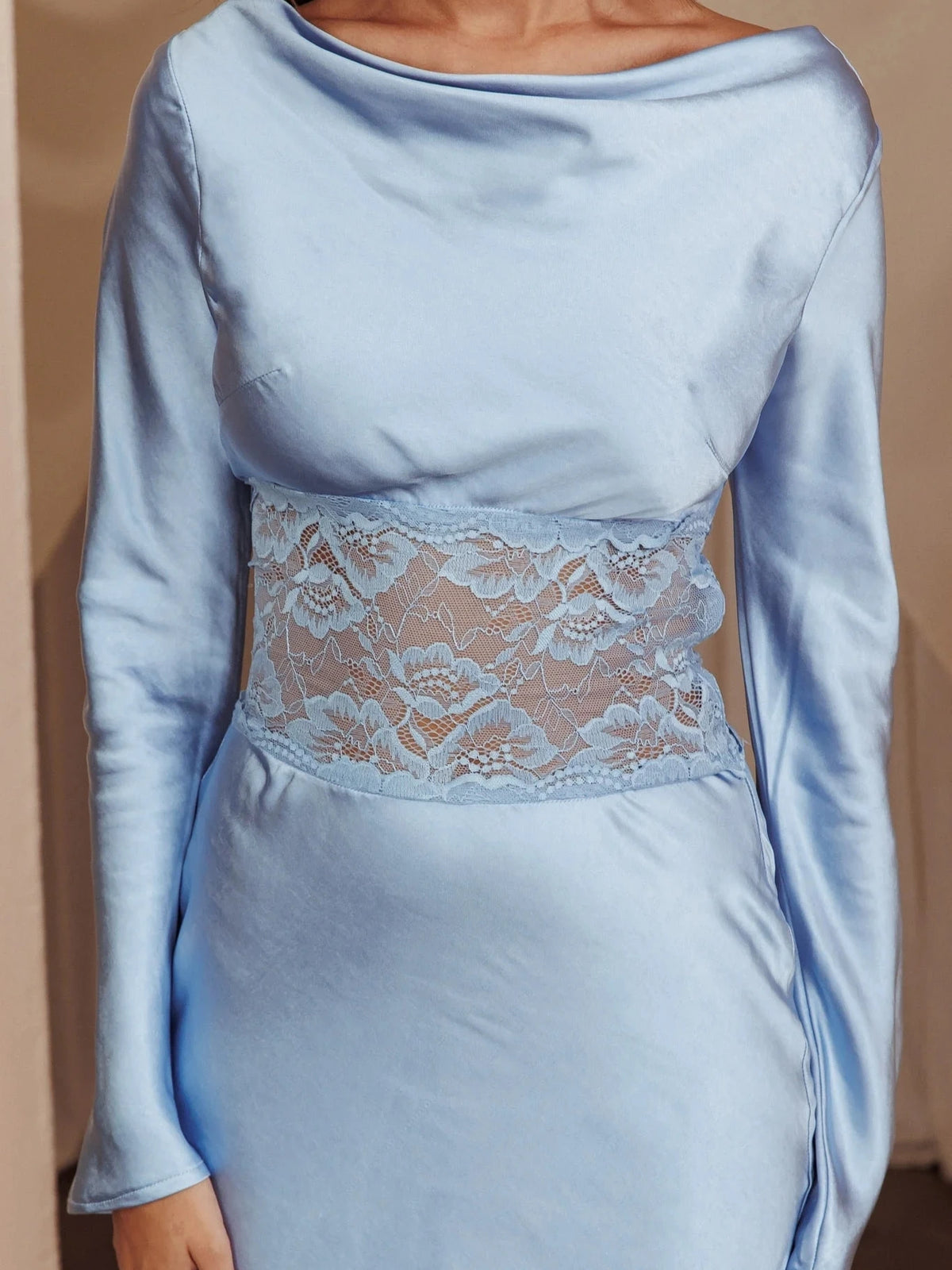 Elegant Long Sleeved Satin Lace Patchwork Dress Women Slim Fit Lace Style Party Club Evening Dress Female 2024 New