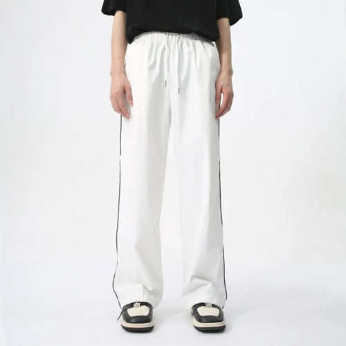 Load image into Gallery viewer, American Style Loose Men&#39;s Sports Pants Causal Lace-up Wide Leg Male Side Striped Trousers Simple Summer 9C6154
