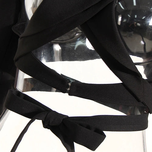 Load image into Gallery viewer, Women Black Hollow Out Bandage Short Blazer New Lapel Long Sleeve Loose Fit Jacket Fashion Tide Spring Autumn 2025 17A7374
