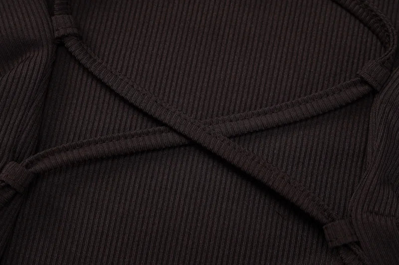 Ribbed Lace-up Long Sleeve Maxi Dress For Women 2023 Autumn Winter New Fashion Solid Bodycon Long Dress Elegant