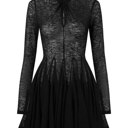 Load image into Gallery viewer, Slimming Spliced Folds Minimalist Dresses for Women Round Neck Long Sleeves Temperament Dress Female Clothing New
