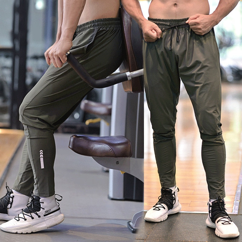 Men Sport Pant Training Bodybuilding Trousers Youngster Fitness Running Sweatpant Thin Elastic Dry Fit Zipper Pockets Long Pants