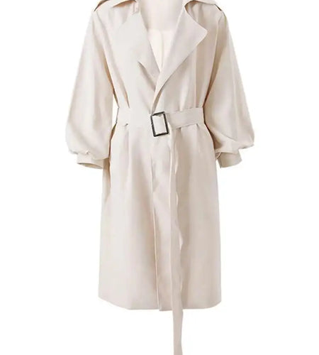 Women Beige Brief Belted Casual Trench New Lapel Long Sleeve Windbreaker Fashion Tide Spring Autumn 2025 CPG1179