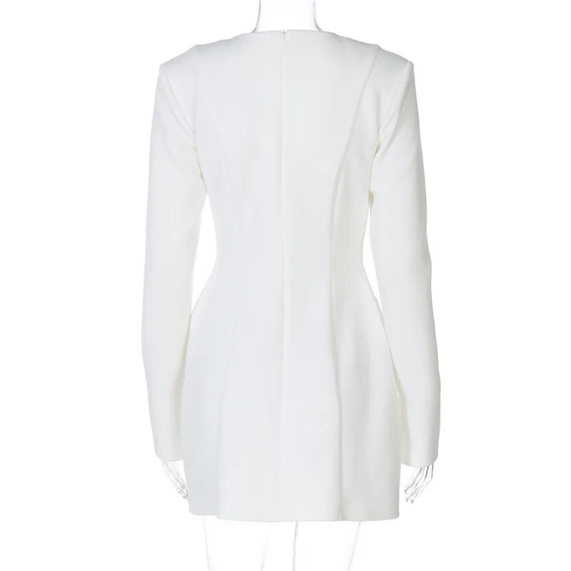 Deep V Neck Long Sleeve Sexy Mini Dress For Women Fashion Two Pocket High Waist A-line Club Party Sexy Dress Elegant