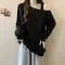 Korean Version Casual Women's Autumn Winter New Grey Versatile Long Sleeved Cotton Tops Black Off Shoulder Velvet Sweatershirt