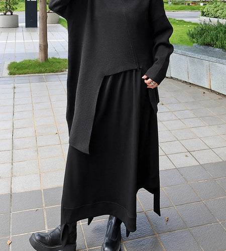 High Elastic Waist Black Irregular Hem Pocket A-line Half-body Skirt Women Fashion Tide New Spring Autumn 2025 1DJ0942