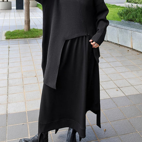 Load image into Gallery viewer, High Elastic Waist Black Irregular Hem Pocket A-line Half-body Skirt Women Fashion Tide New Spring Autumn 2025 1DJ0942
