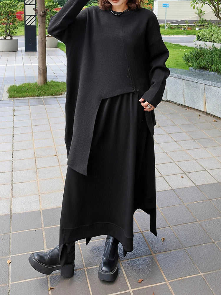 High Elastic Waist Black Irregular Hem Pocket A-line Half-body Skirt Women Fashion Tide New Spring Autumn 2025 1DJ0942