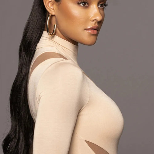 Load image into Gallery viewer, Elegant Long Sleeve Bodycon Sexy Maxi Dress For Women Autumn Winter Fashion Half High Collar Club Party Sexy Long Dress
