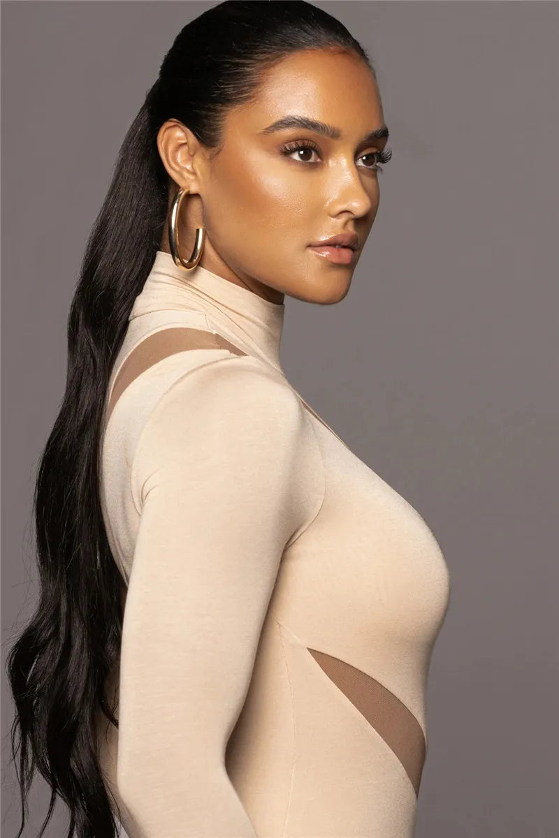 Elegant Long Sleeve Bodycon Sexy Maxi Dress For Women Autumn Winter Fashion Half High Collar Club Party Sexy Long Dress