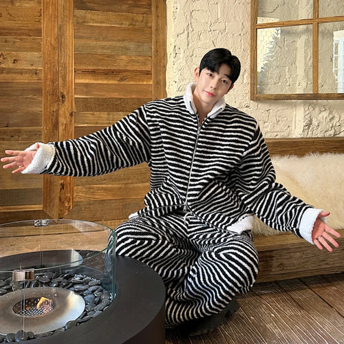 Load image into Gallery viewer, Stylish Korean Striped Suit Men Stand Collar Jacket Loose Wide Leg Straight Casual Pants Lace-up Patchwork Male Set 9C8952
