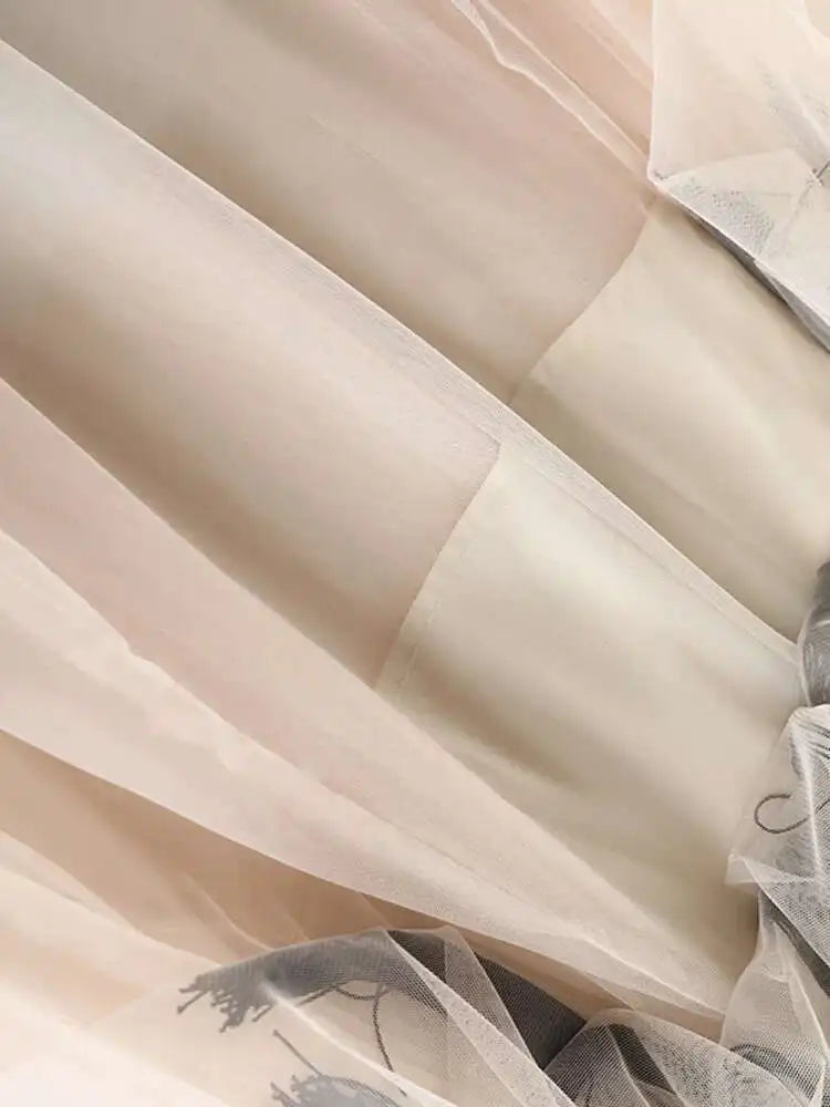 High Waist Apricot Irregular Mesh Long Elegant Tassels Half-body Skirt Women Fashion Tide New Spring Autumn 2025 1DF1950