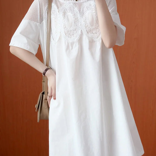 Load image into Gallery viewer, Women Black Lace Meh Perspective Big Size Mini Dress New Round Neck Short Sleeve Fashion Tide Spring Summer 2025 1DJ0336
