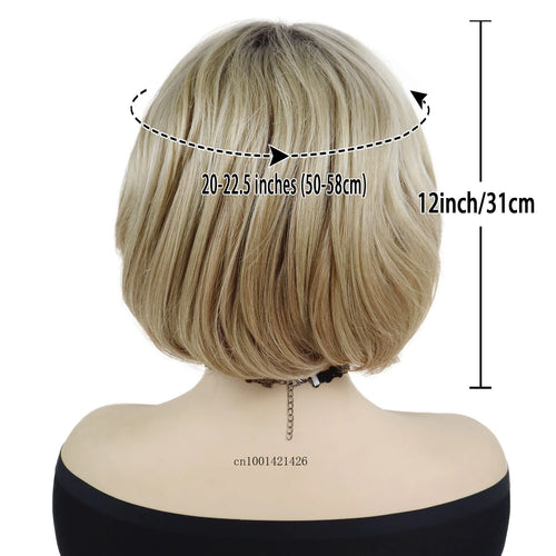 Load image into Gallery viewer, Mommy Wigs Short Bobs Synthetic Fiber Ombre Blonde Natural Wig with Bang Casual Style Daily Soft Hair Replacement Wigs for Women
