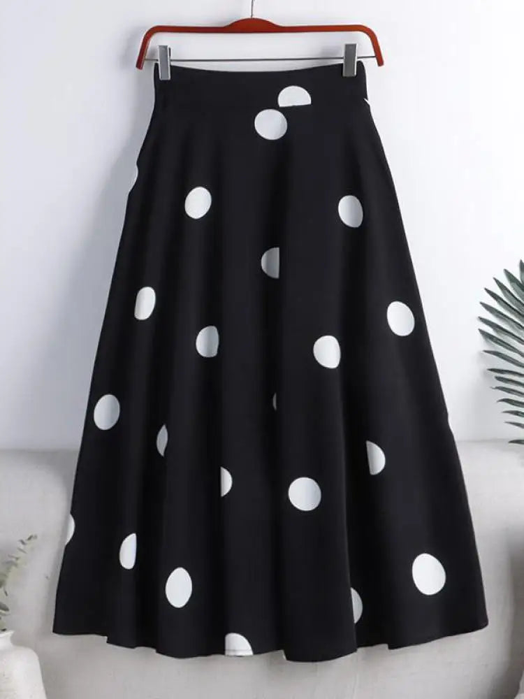 Chiffon Print Dot Skirts Womens High Waist All-match Summer Medium Long  A-line Skirt Female Office Lady Pleated Skirt Elegant
