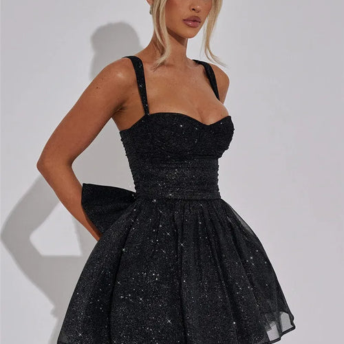 Load image into Gallery viewer, Bow Backless Sexy Mini Dress For Women Robe Spaghetti Strap Sleeveless Backless High Waist A-line Club Dress Vestido
