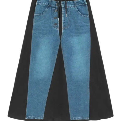 Load image into Gallery viewer, High Elastic Waist Black Denim Color-block Drawstring Half-body Skirt Women Fashion Tide New Spring Autumn 2025 1DJ0084
