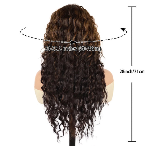 Load image into Gallery viewer, Long Wavy Haircuts Synthetic Hair Curly Wig Mix Brown with Highlights Fluffy Style Thick Wig with Free Part Bangs Halloween Cos
