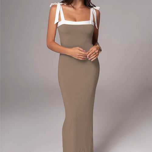 Load image into Gallery viewer, Lace-up Backless Sexy Maxi Dress Women Square Collar Patchwork Sleeveless Bodycon Club Party Sexy Long Dress Elegant
