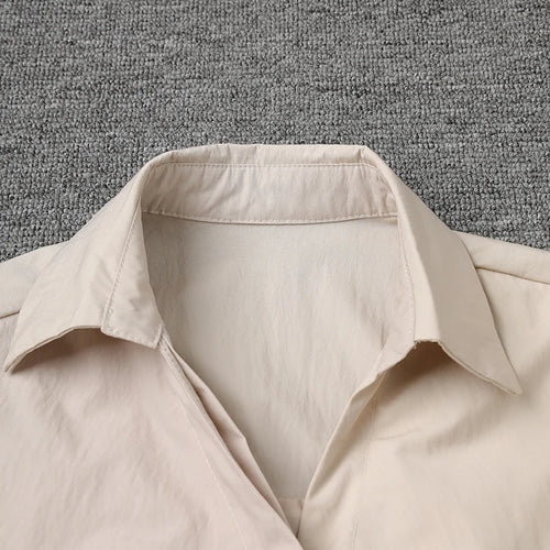 Load image into Gallery viewer, Women Khaki Gray Pleated Belted Big Size Bud Blouse New Lapel Long Sleeve Shirt Fashion Tide Spring Autumn 2025 WQ20452
