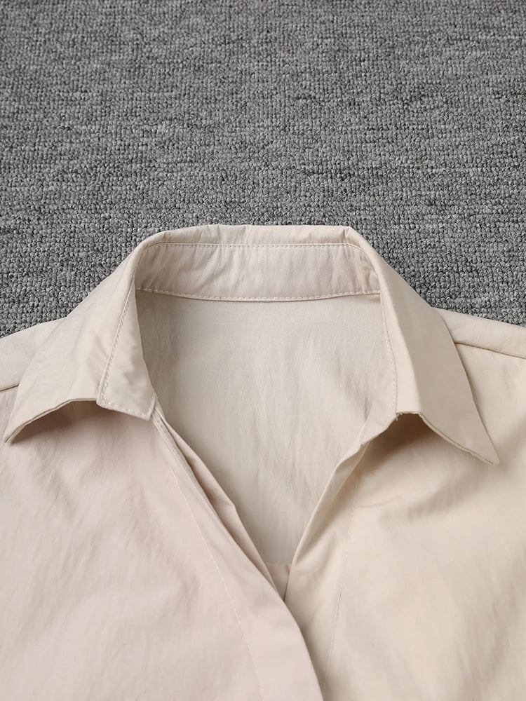 Women Khaki Gray Pleated Belted Big Size Bud Blouse New Lapel Long Sleeve Shirt Fashion Tide Spring Autumn 2025 WQ20452