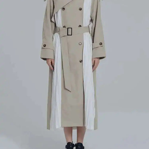 Load image into Gallery viewer, Women Khaki Pleated Big Size Long Trench New Lapel Long Sleeve Loose Fit Windbreaker Fashion Spring Autumn 2025 1DF0722
