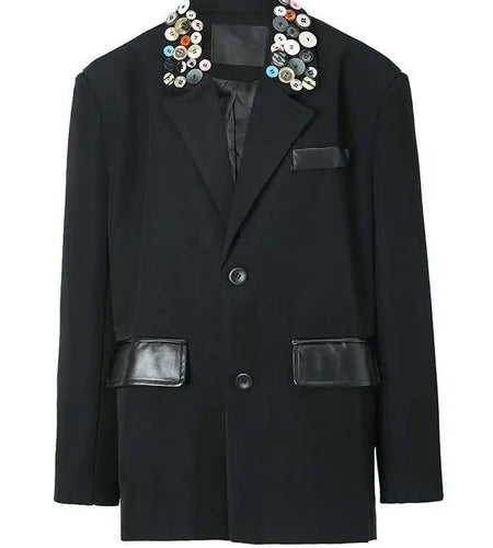 Women Black Colorful Button Big Size Blazer New Lapel Long Sleeve Loose Fit Jacket Fashion Spring Autumn 2025 1DF3113