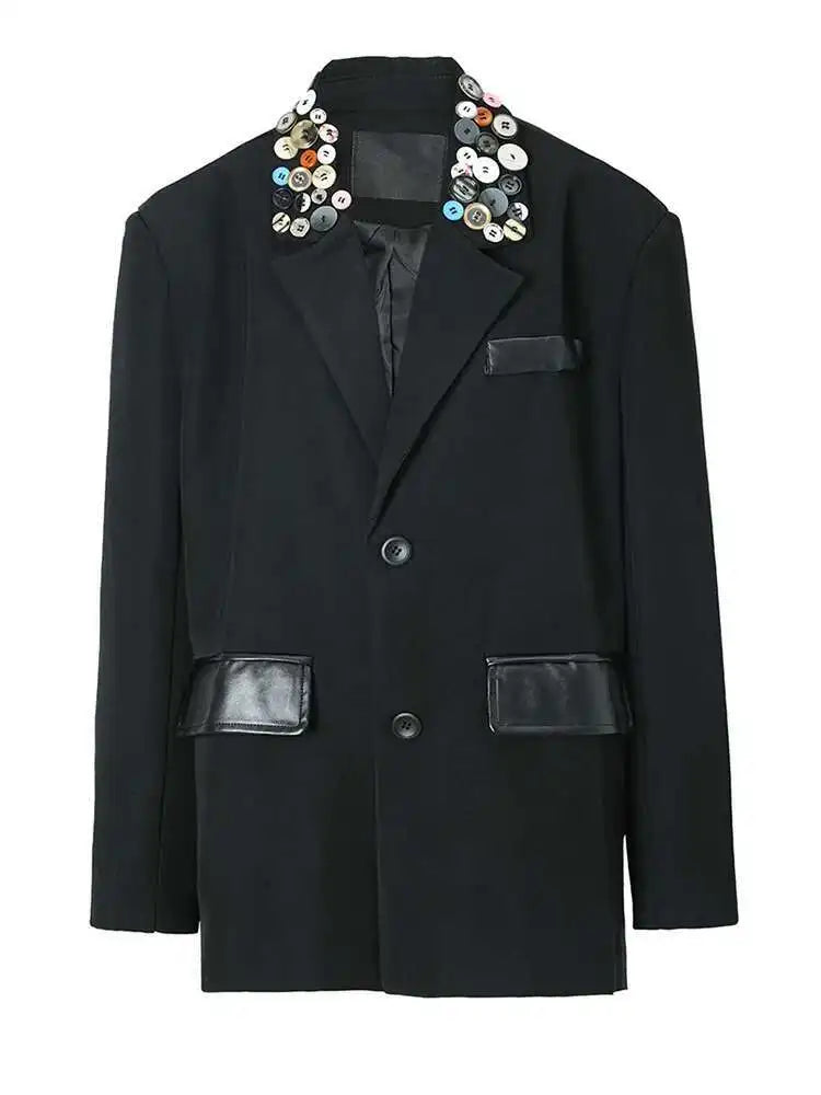 Women Black Colorful Button Big Size Blazer New Lapel Long Sleeve Loose Fit Jacket Fashion Spring Autumn 2025 1DF3113