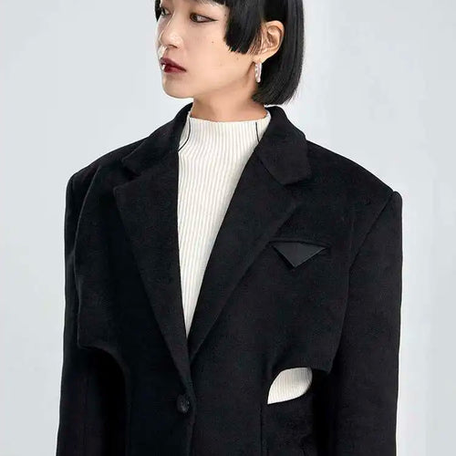 Load image into Gallery viewer, Black Hollow Out Long Elegant Big Size Woolen Coat Parkas New Long Sleeve Women Fashion Tide Autumn Winter 2025 1DF335701
