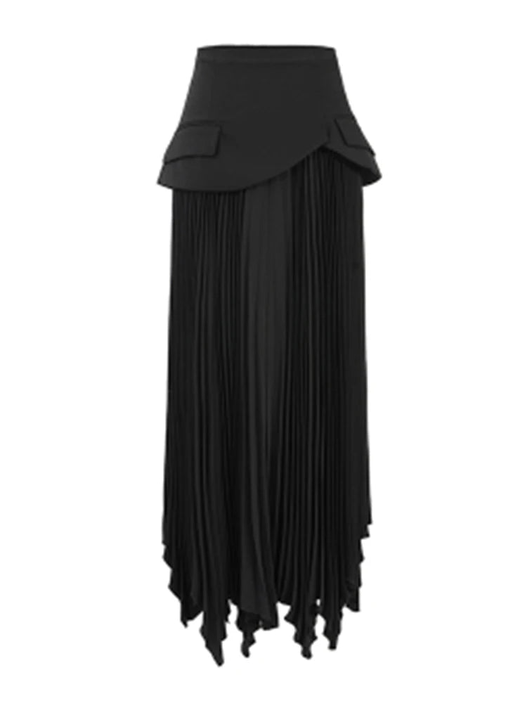 Asymmetrical Vintage Midi Skirt For Women High Waist A Line Solid Minimalsit Long Skirts Female Summer Clothing