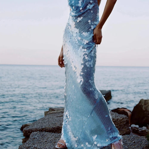 Load image into Gallery viewer, Solid Spliced sequines slimming dresses for women v neck sleeveless high waist sexy minimalist dress female fashion
