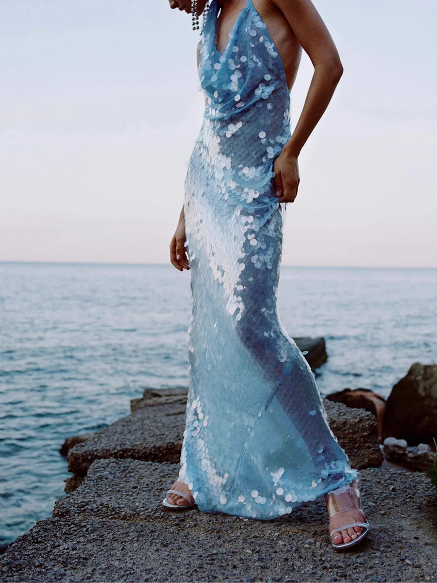 Solid Spliced sequines slimming dresses for women v neck sleeveless high waist sexy minimalist dress female fashion