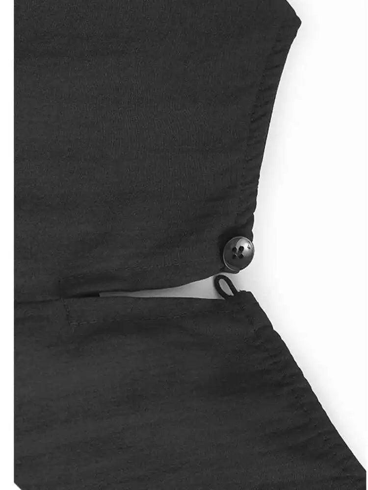 Women Black Pleated Brief Big Size Midi Dress New Round Neck Three-quarter Sleeve Fashion Spring Autumn 2025   1DJ0716