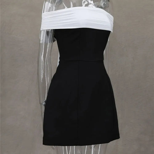 Load image into Gallery viewer, Bow Backless Sexy Mini Dress For Women Robe Elegant Off-shoulder Strapless Sleeveless A-line Club Sexy Dress Vestido
