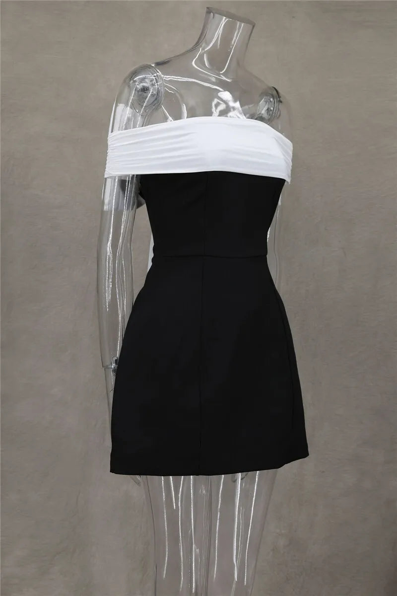 Bow Backless Sexy Mini Dress For Women Robe Elegant Off-shoulder Strapless Sleeveless A-line Club Sexy Dress Vestido