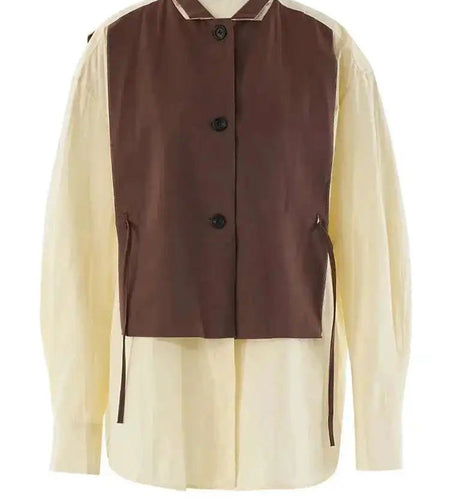 Women Yellow Color-block Big Size Elegant Blouse New Lapel Long Sleeve Shirt Fashion Tide Spring Autumn 2025 CPG1947