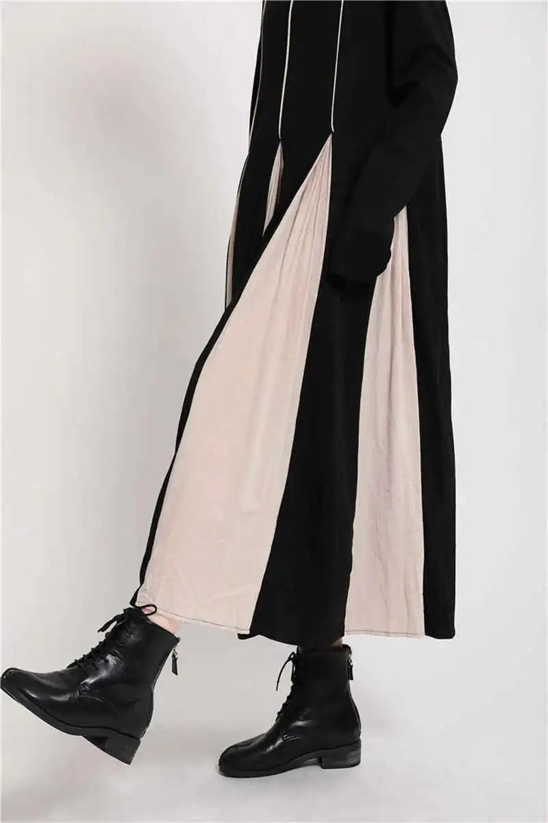 Women Black White Contrast Color Long Dress New Turtleneck Long Sleeve Loose Fit Fashion Tide Autumn Winter 2025  1DD2153