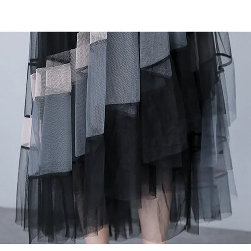 Load image into Gallery viewer, Fashion Patchwork Tulle Long Skirt Women 2023 Spring Summer Elegant High Street Mesh High Waist Pleated Midi Skirt Female
