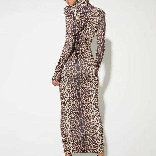 Load image into Gallery viewer, Fashion Autumn/Winter Long Sleeve Leopard Elastic Tight Dress Women Sexy Bodycon Dress Party Club Evening Dress 2025
