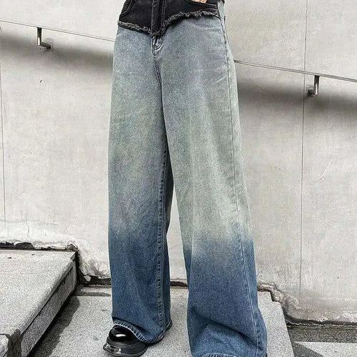 Load image into Gallery viewer, High Waist Blue Gradual Color Denim Burr Long Wide Leg Jeans New Women Trousers Fashion Tide Spring Autumn 2025 1DH5146
