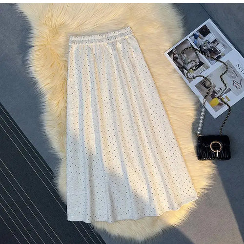 Load image into Gallery viewer, French Vintage Women Polka Dot Elegant High Waist Party Long Skirts 2024 Autumn Winter Woolen A-line Pleated Half Skirt Fashion
