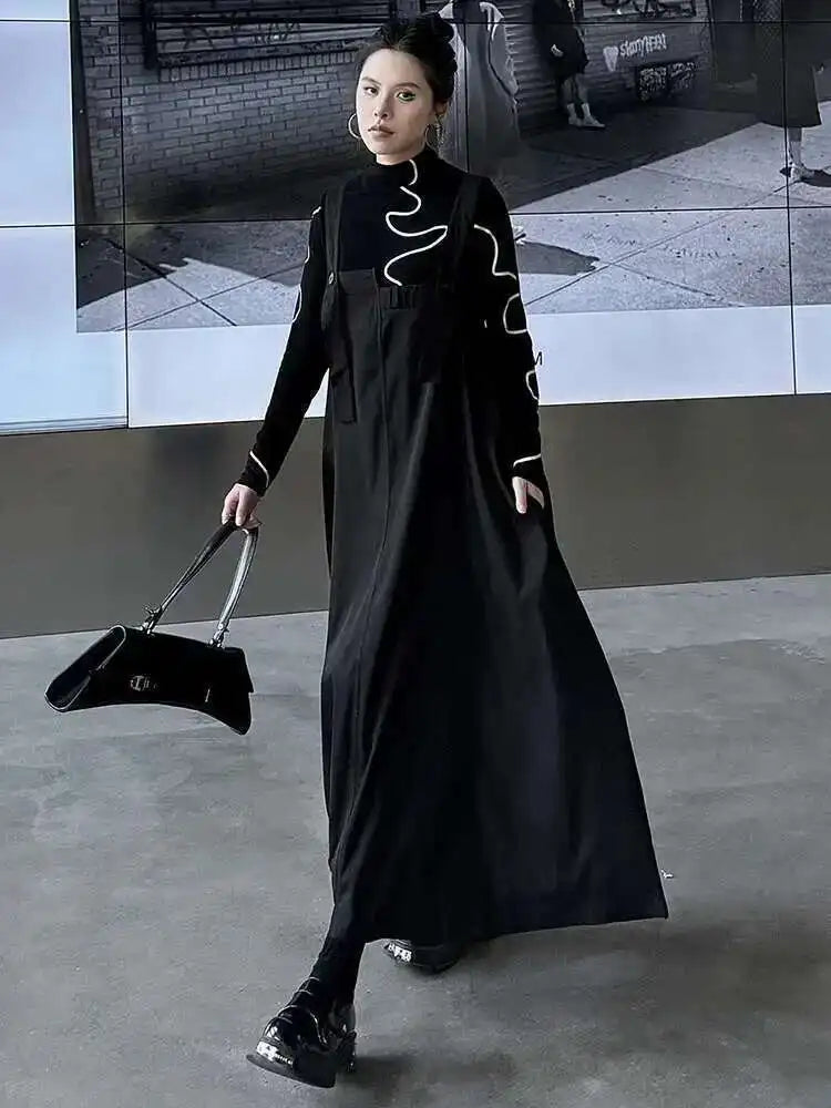 Women Coffee Irregular Spliced Big Size Strap Dress New Square Collar Sleeveless Fashion Tide Spring Autumn 2025 1DJ0050