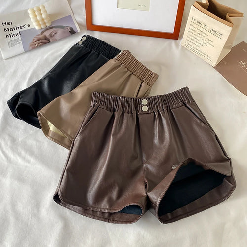 Load image into Gallery viewer, Korean Version New Black Elastic High Waist Short Pant Fashion Brown Khaki Pleated Wide Leg Shorts Autumn Winter Versatile Trend
