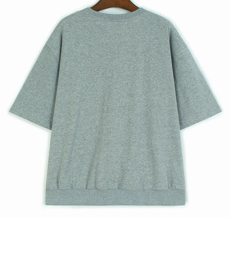 Women Gray Denim Burr Spliced Big Size Casual T-shirt New Round Neck Short Sleeve Fashion Tide Spring Summer 2025 1DJ1232