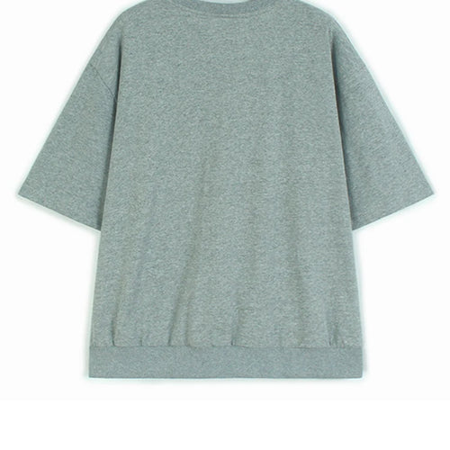 Load image into Gallery viewer, Women Gray Denim Burr Spliced Big Size Casual T-shirt New Round Neck Short Sleeve Fashion Tide Spring Summer 2025 1DJ1232
