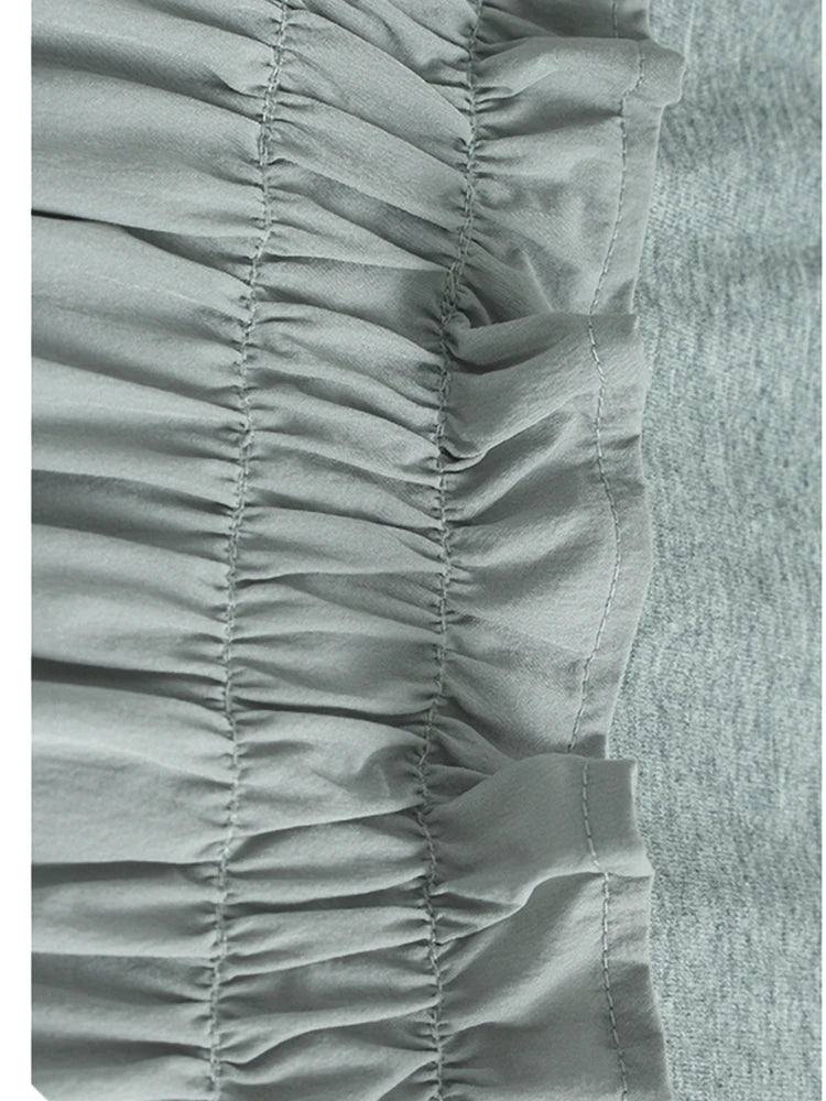 Women Gray Pleated Ruffles Big Size Elegant Midi Dress New Round Neck Short Sleeve Fashion Tide Spring Summer 2025 1DJ0927